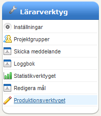 Sida i Innehåll När du har skapat en sida i Innehåll, kan du lätt välja vilka grupper som ska kunna se sidan. Klicka på Produktionverktyget i boxen Lärarverktyg längst ner till vänster.