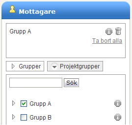 undergrupper för dem. Om du vill skicka bara till en undergrupp i aktiviteten, ska du klicka på den lilla pilen till vänster om rutan. Nu får du upp en lista över de undergrupper som finns.