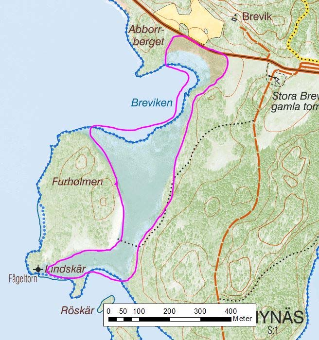 Furholmen Koordinater (SWEREF 99): O 636554, N 6520378 Nynäs Inventeringsår: 2014 Området öster om Furholmen och utmed Breviken vid Trobbofjärden.