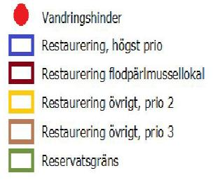 Karta över åtgärdsobjekt ur rapporten Åtgärdsplan Mölarp av Jonathan Bark 2014-04-22 på uppdrag av Viskans Vattenvård.