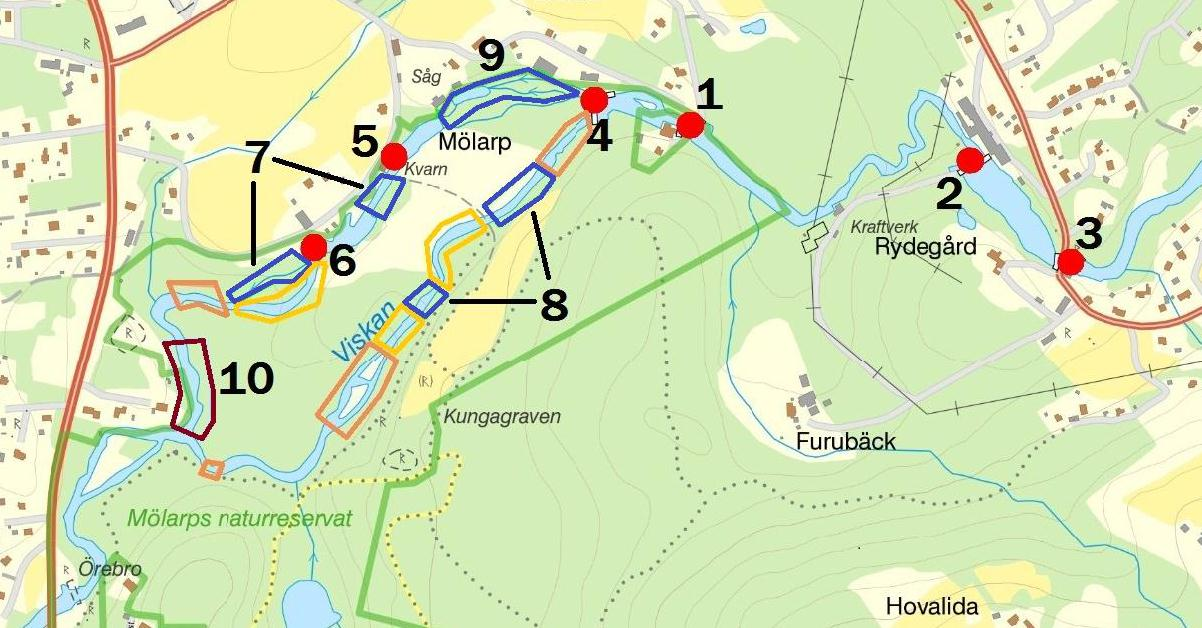 Området utgörs av en kvarnbyggnad, en stenskodd grävd ränna med vattenhjul (nr 2), en dammvall, en damm och ytterligare en grävd, delvis stenskodd och delvis stenfylld