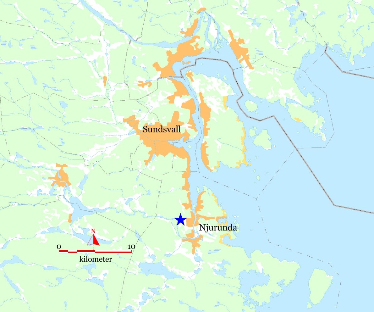 7 Figur 2. Översikt med utrednings/undersöknings - området markerat med blå stjärna.