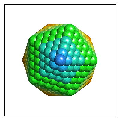 En annan struktur som ofta observeras är den en ikosaedrisk struktur (20-sidig polyeder), som också kallas Mackay-ikosaeder eller mångtvillinggräns-ikosaeder (multiply twinned ikosaeder).