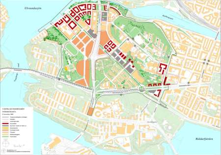 Föreslagen lokalisering av samverkanscentralen Översiktskarta Västra Kungsholmen, Stockholms stadsbyggnadskontor. Förslagen lokalisering markerad.