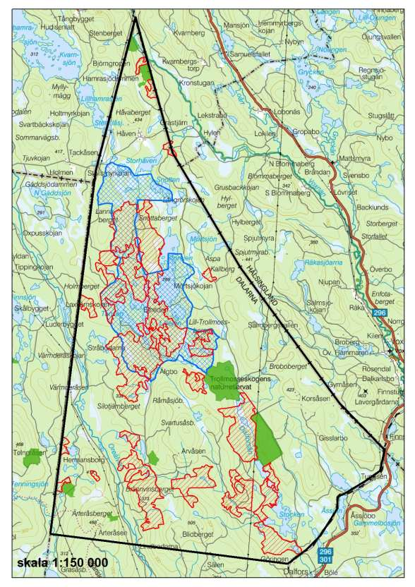 Ekopark Ejheden Ekopark Ejheden där ca 50% av arealen skog ska användas till naturvård (blårastrerat).