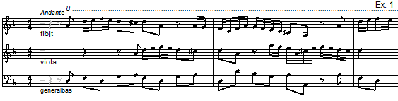 melodistämmorna ligger i cembalons högerhand och basstämman i vänsterhanden. Man säger att cembalostämman är obligat (motsatsen till ad libitum) alltså påbjuden och utskriven. Se notexempel 7 nedan.