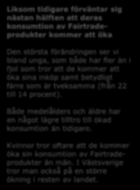 Uppskattad köpfrekvens framöver Tror du att din konsumtion av Fairtrade-märkta produkter kommer att öka, vara oförändrad eller minska inom det närmsta året?