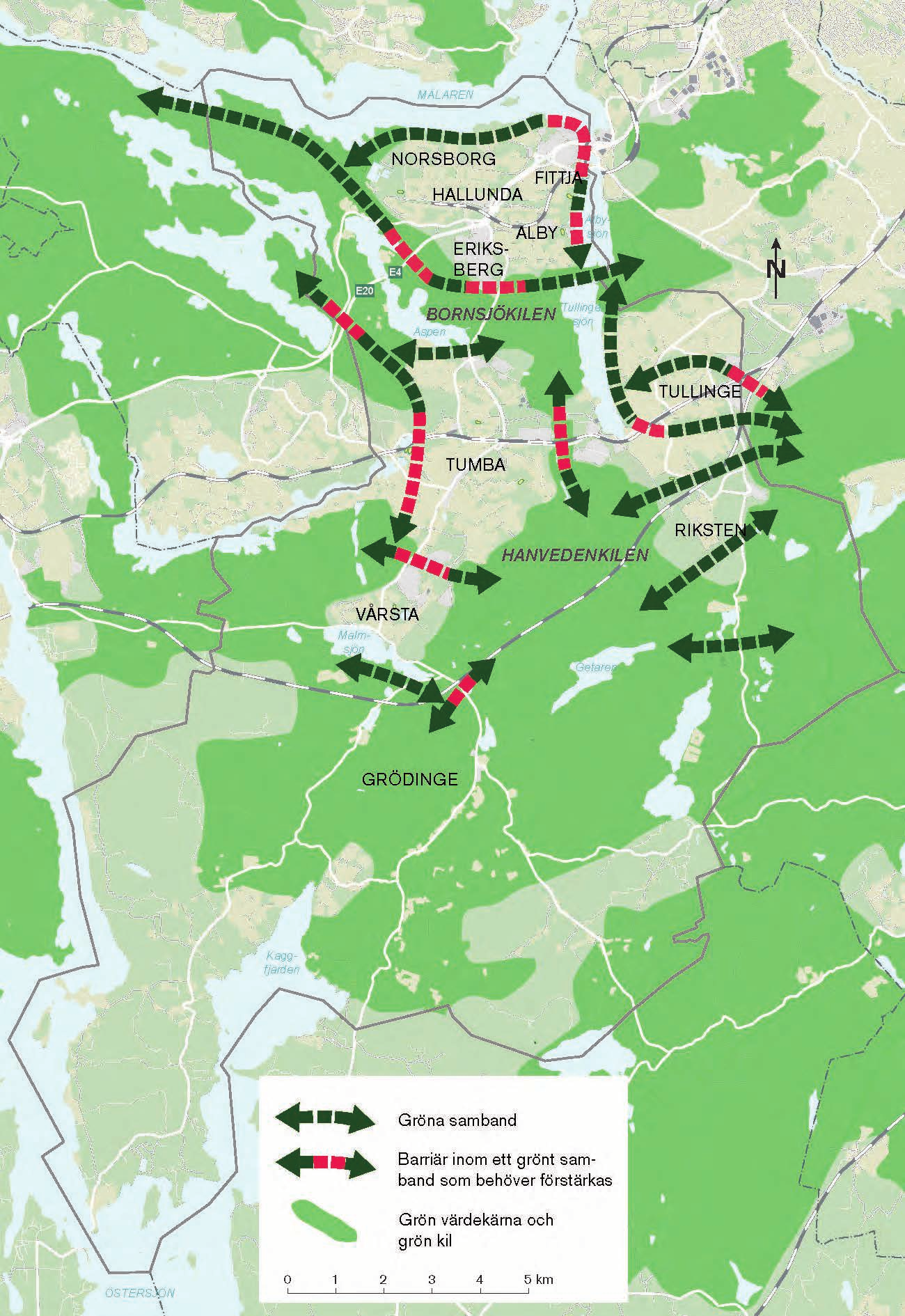 Figur 7: Kartan visar kommunens gröna kilar och