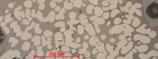 F83. Figur 20. Detalj på F757 med wüstit, olivin och glas i något varierande proportioner. Foto från mikroskopet.