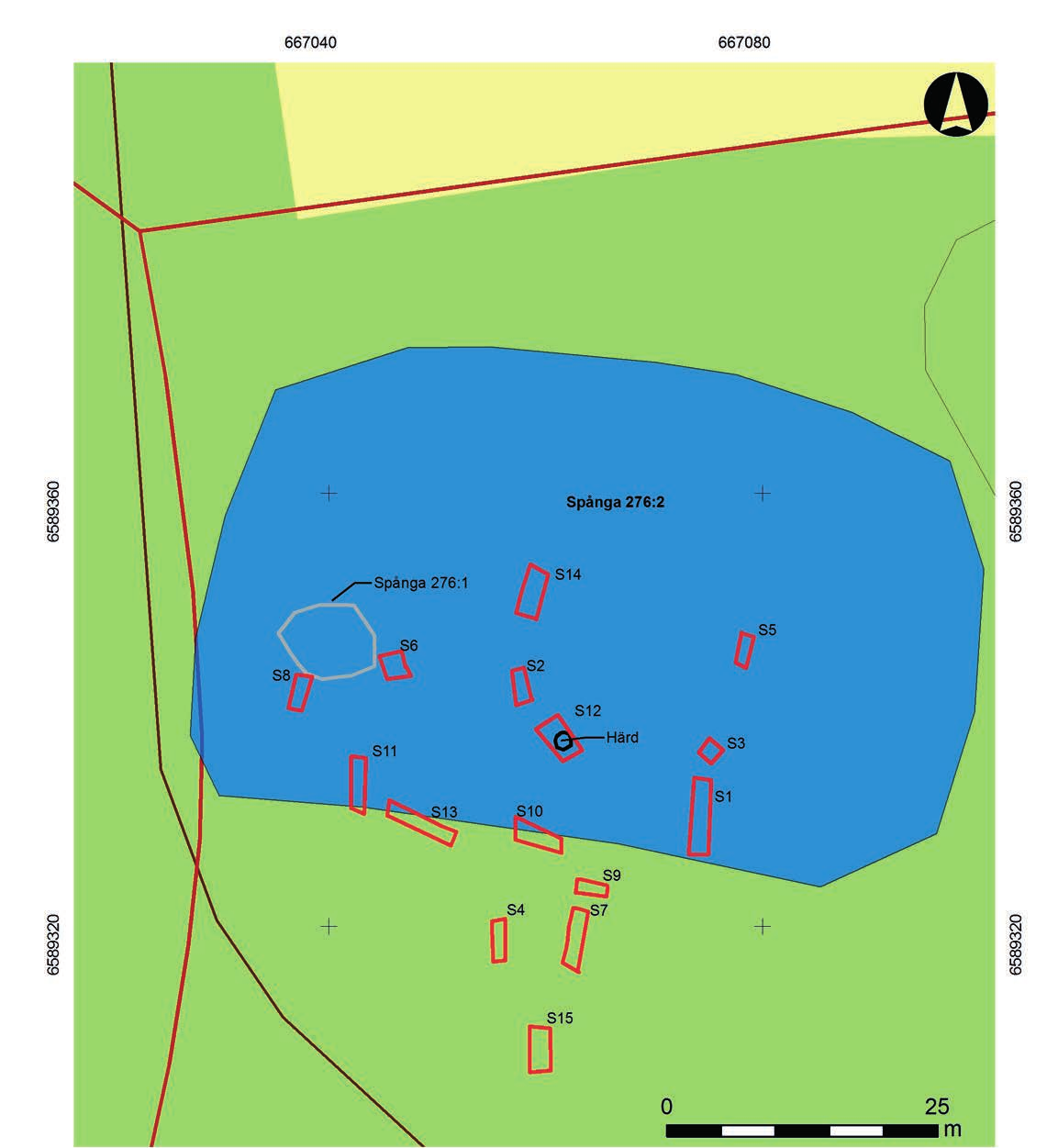 Stenig terräng i Kista äng Figur 3. Schaktplan.