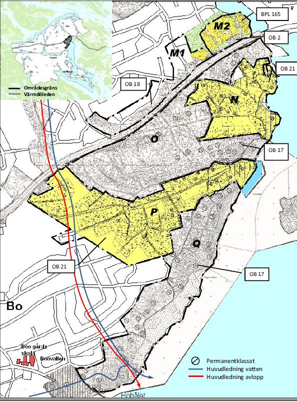 Figur 2. Karta över sydöstra Boo med indelning av delområden. Källa: inventering av bebyggelseområden i sydöstra Boo, s.