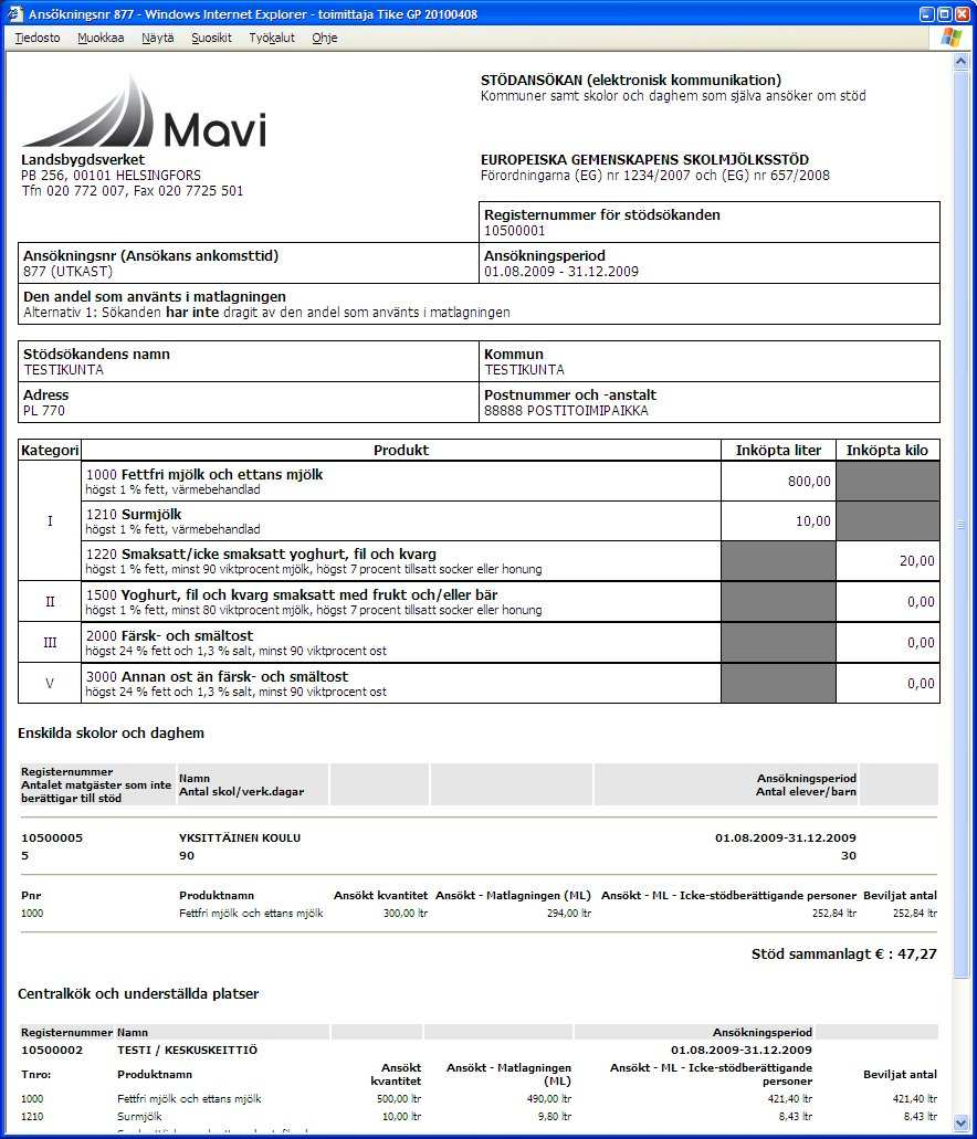 3.2.1. Utskrift av ansökan (kommunsökande) En kommunanvändare kan skriva ut uppgifterna i den inmatade ansökan på en utskrift.