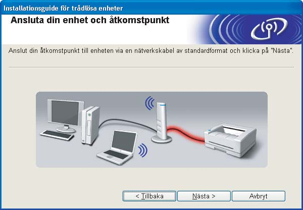 Välj den åtkomstpunkt som du vill ansluta skrivaren till, och klicka sedan på Nästa.