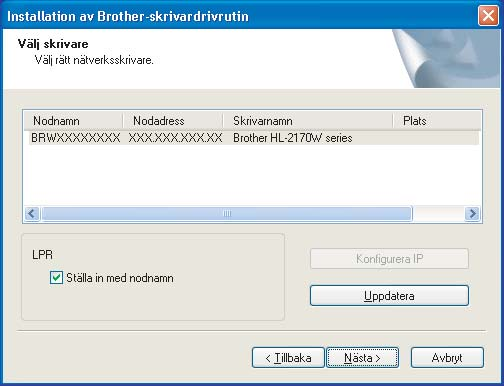 Om du inte lyckas konfigurera de trådlösa inställningarna visas ett felmeddelande under installationen av skrivardrivrutinen och installationen avslutas.