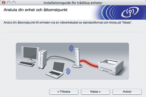 åtkomstpunkt, hubb eller router med hjälp av en nätverkskabel.