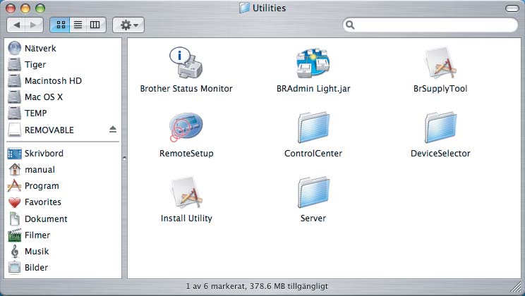 IP-adressen från en dator med operativsystemet Mac OS X 10.2.4 eller senare. Programvaran BRAdmin Light installeras automatiskt när du installerar skrivardrivrutinen.