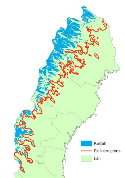 Fjällnära gränsen (Gränsen för fjällnära skog) Fjällnära gränsen (figur3) är en administrativ gräns för skogsbruk i fjällområdet och kärva klimatlägen.