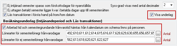 Läs transaktioner i första hand på from/tom datum Om du markerar denna ruta kommer programmet i första hand använda sig av inmatat Datum på transaktionerna (löneraderna) i löneberedningen.