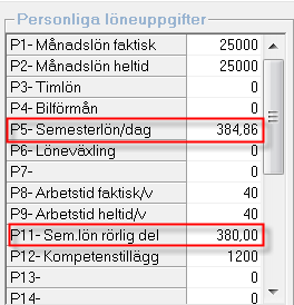 Programmet visar underlaget för rörliga lönedelar och den framräknade semesterlönen.