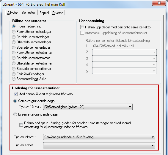 För att detta ska ske med automatik måste lönearter för frånvaro vara inställd så här på semesterfliken.