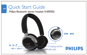 2 Vad finns i lådan SHB9000 Casque Bluetooth USB-laddningskabel Snabbstartsguide CD med användarmanual Påse Ljudkabel 3 Vad du också behöver: En mobiltelefon som har Bluetooth stereo