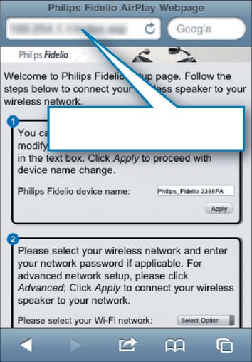 Tips Om Philips Fidelio AirPlay inte står med i listan Öppna den inbyggda webbsidan för DS6800W Om