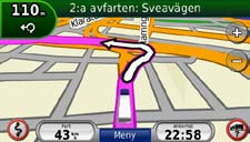 Använda kartsidorna Använda kartsidorna Din rutt är markerad med en magentafärgad linje.