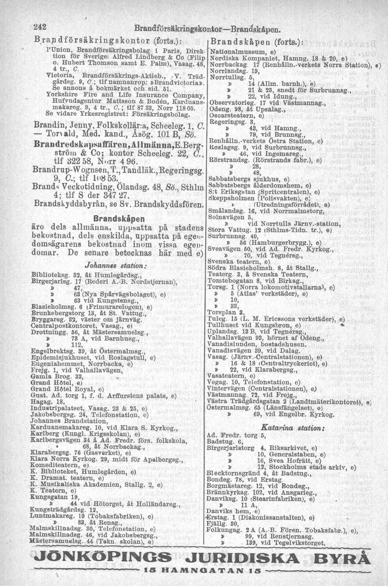 242 Brandförsäkringskontor- Brandskäpea, B.rapdförsäkrillgskontor (forts.): Brandsklipen (forts.