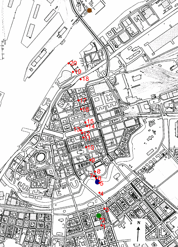 Figur 1: Översiktskarta som visar centrala Göteborg där temperaturmätningarna har ägt rum.