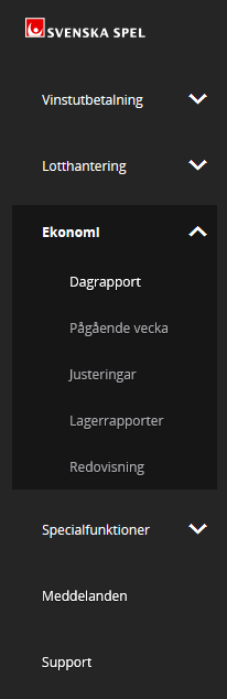 Rapporter Ekonomiska Rapporter Dagrapport Pågående vecka Justeringar Dagrapport Det finns tre varianter av dagrapporter: Rapporten [Dagens] visar en sammanställning av innevarande dags transaktioner.