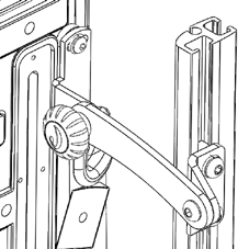 * Montera fästanordningen () på Combi Frame-profilen. * kruva fast fingerskruven (C) i fästanordningen (). Fäst muttern i änden på fingerskruven.