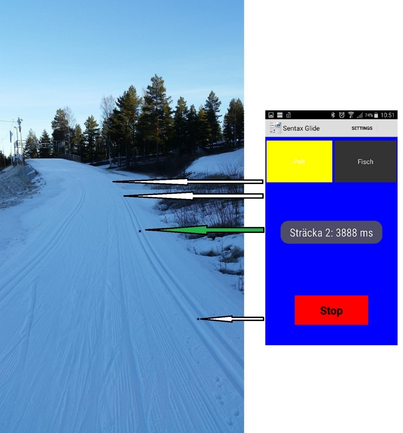 START När test för ett skidpar är avslutat hamnar man automatiskt på en resultatsida som visar alla test i tabellform samt ger användaren möjlighet att avsluta test och ladda upp resultat till