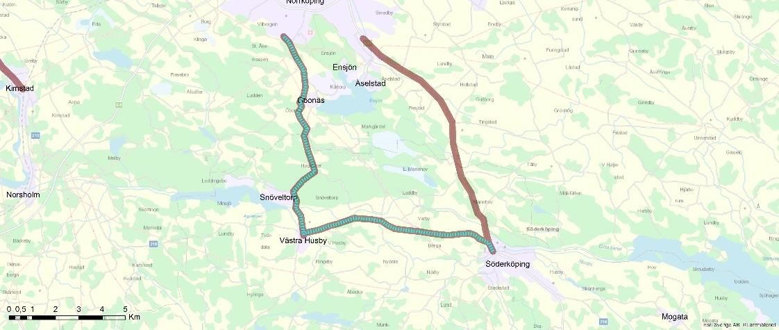40 Trivector Traffic Tabell 3-15 Förutsättningar i det utpekade stråket mellan Söderköping och Norrköping.