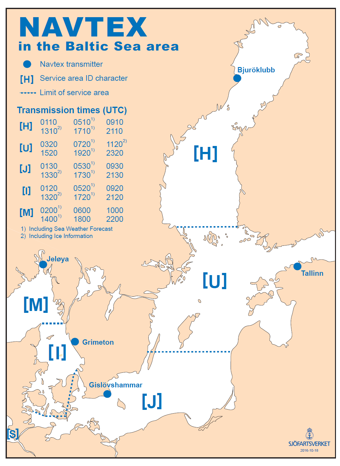 6. Väder- och isinformation 6.1 Allmänt om utsändning Sveriges Meteorologiska och Hydrologiska Institut (SMHI) utfärdar dagligen ett antal rapporter som direkt eller indirekt är avsedda för sjöfarten.