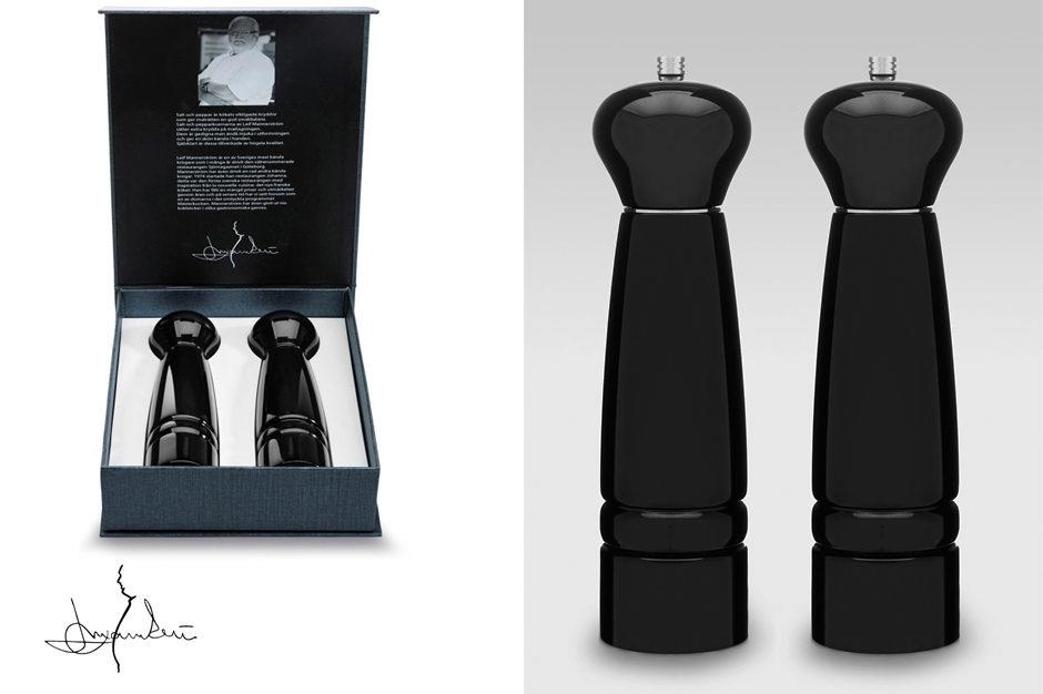 Exklusiv salt- och pepparkvarn med pianolack-finish och användarvänlig design.
