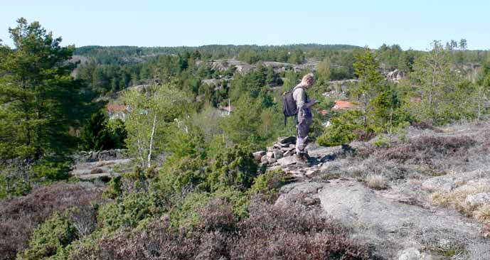 Illustration 8. Stig mäter in stensättningen 1081:14.