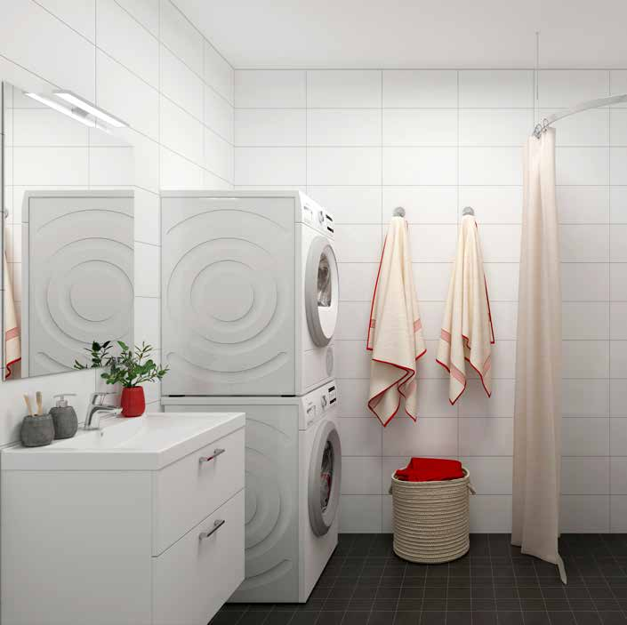 WC/dusch-Vårt val Smakfull WC/dusch i modern och ljus design. Stilrent blankt kakel och tidlöst grått klinkergolv gör komforten total.