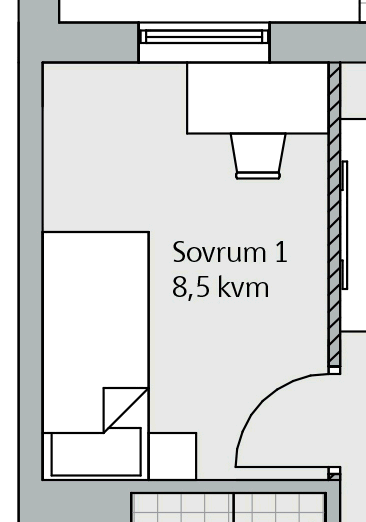 5 Planlösning - Tillval Frånval sovrum 1 Vid detta planlösningsalternativ utgår vägg mellan