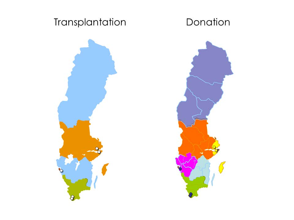 Organisation Donationsregioner och transplantationsenheter Landstingen i Sverige är indelade i sex sjukvårdsregioner.