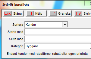 Du kan härefter få ut en lista på vald kund- kategori under Register - Kunder - F8 Utskrift Registrera uppgifter i kundregistret När du skapar en ny order i Scrollan hämtas uppgifter från