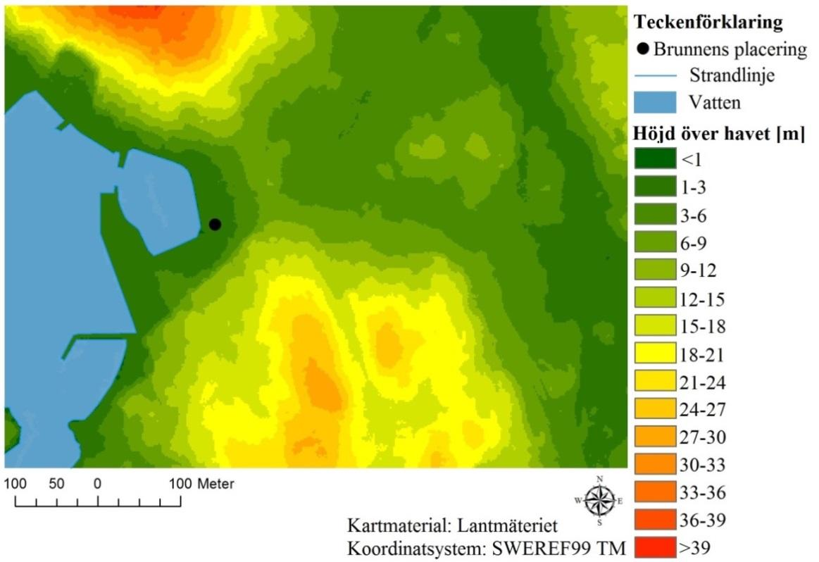 angränsar den till havet. Terrängen stiger också något i östlig riktning, men inte till samma grad som i norr och söder. Figur 22.