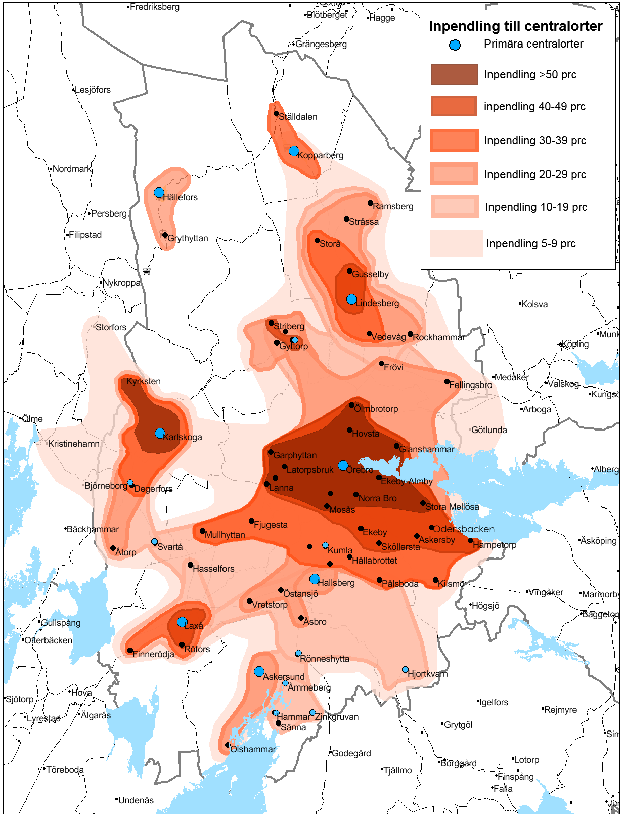 4.1.3 Regionförstoring En konsekvens av den ökade pendlingen är en fortsatt regionförstoring.