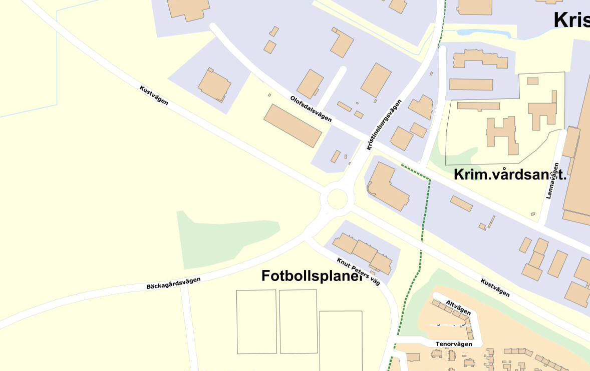 Anslutningen med in- och utfart till verksamhetsområdet bör utformas med en standard enligt VGU typkorsning C. Det innebär att anlutningar ska ha utrymme för lastbil med släp.