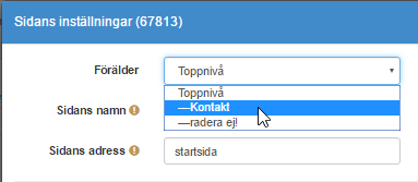 11 Meny och sidstruktur Sidornas ordning i listan anger deras ordning på sajten, använd Flytta för att ordna dem I listan kan också anges, publicerad, synlig eller start genom att klicka på knapparna