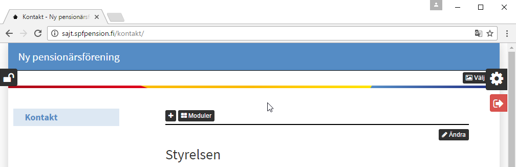 3 Redigeringsläge i Digistoff Som inloggad ser man samma innehåll som besökare, och olika knappar för redigering Verktyget som man använder för att