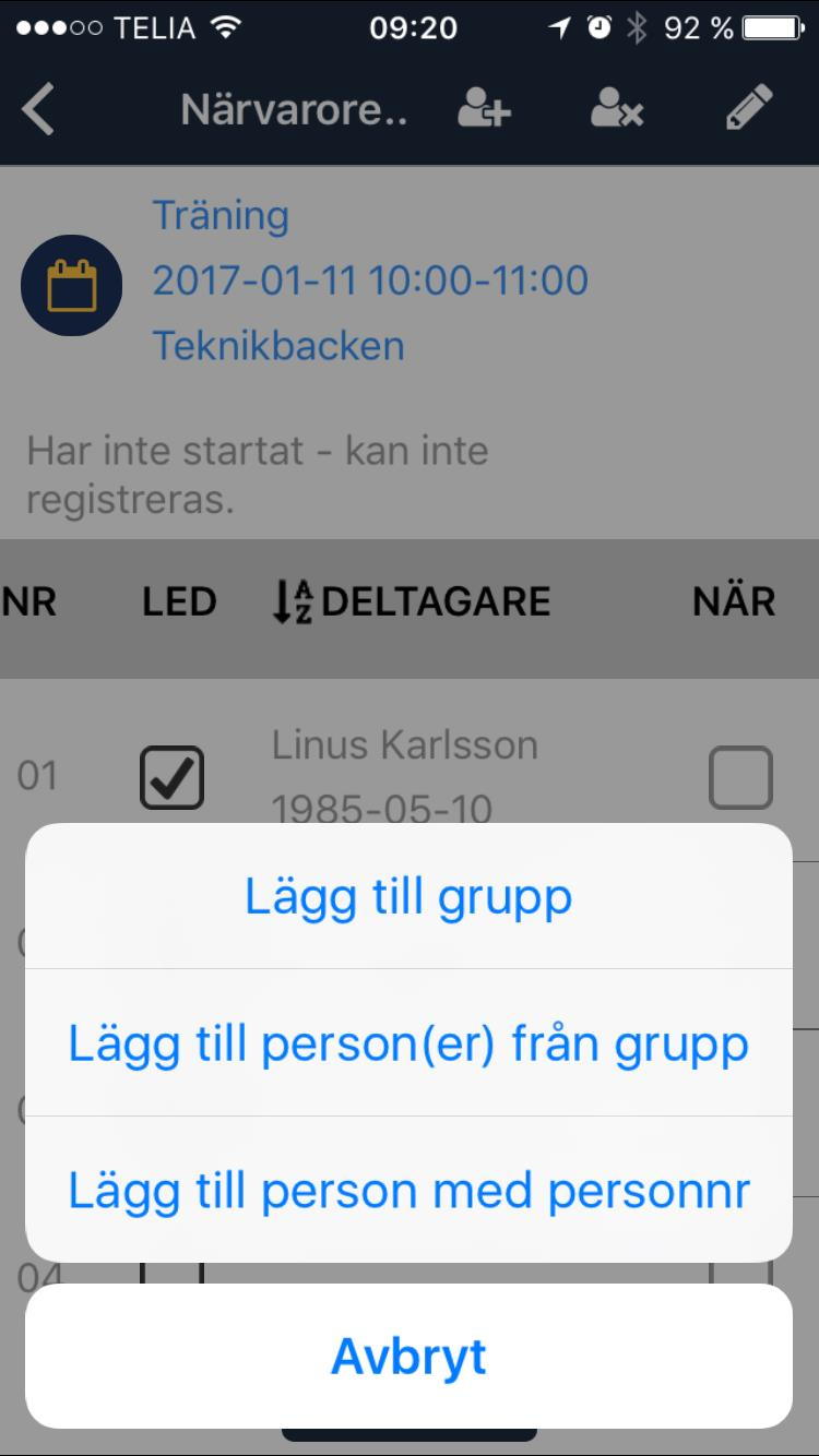 Klicka på knappen med ett plus-tecken för att lägga till en person eller grupp. (För att ta bort en person, klicka på knappen med ett kryss på.