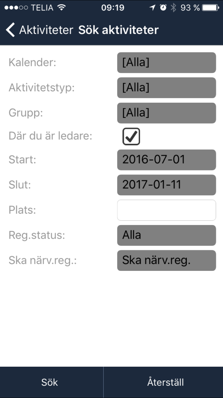 Sök efter aktiviteter Hittar du inte din aktivitet du ska rapportera på första sidan. Klicka då på de tre vågräta strecken högst upp till vänster så fälls menyn ut. Klicka då på Aktiviteter i menyn.