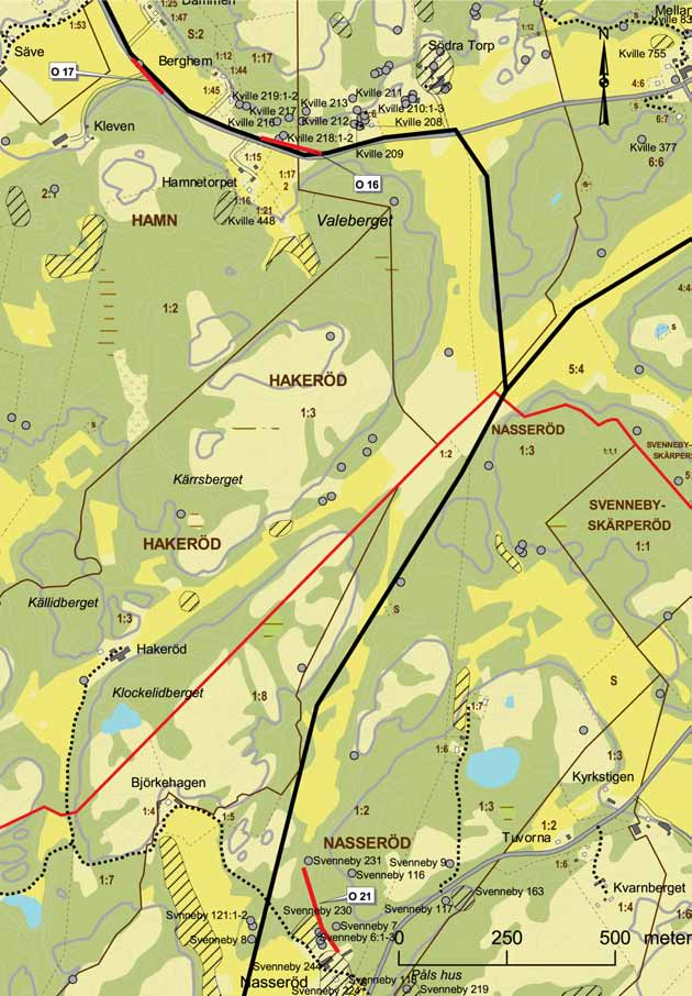 8 Bohusläns museum 2006:55 Figur: 3 Utsnitt ur GSD-Fastighets kartan, 8A 9h 9a 0h. Område 16-17 och 21.
