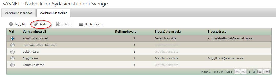 För att komplettera rollen med en beskrivning; klicka på Ändra i