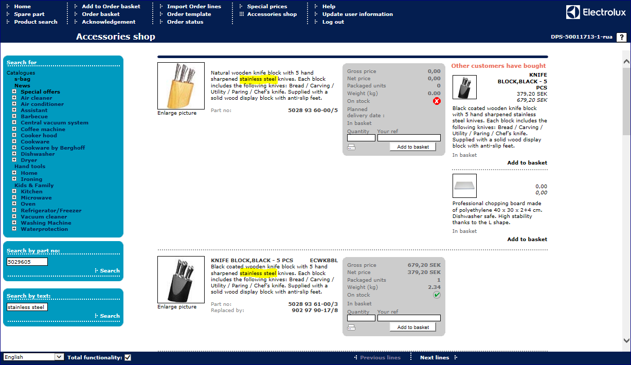 Search for catalogues, groups o Select in the menu tree for catalogues and/or groups (sub catalogues).